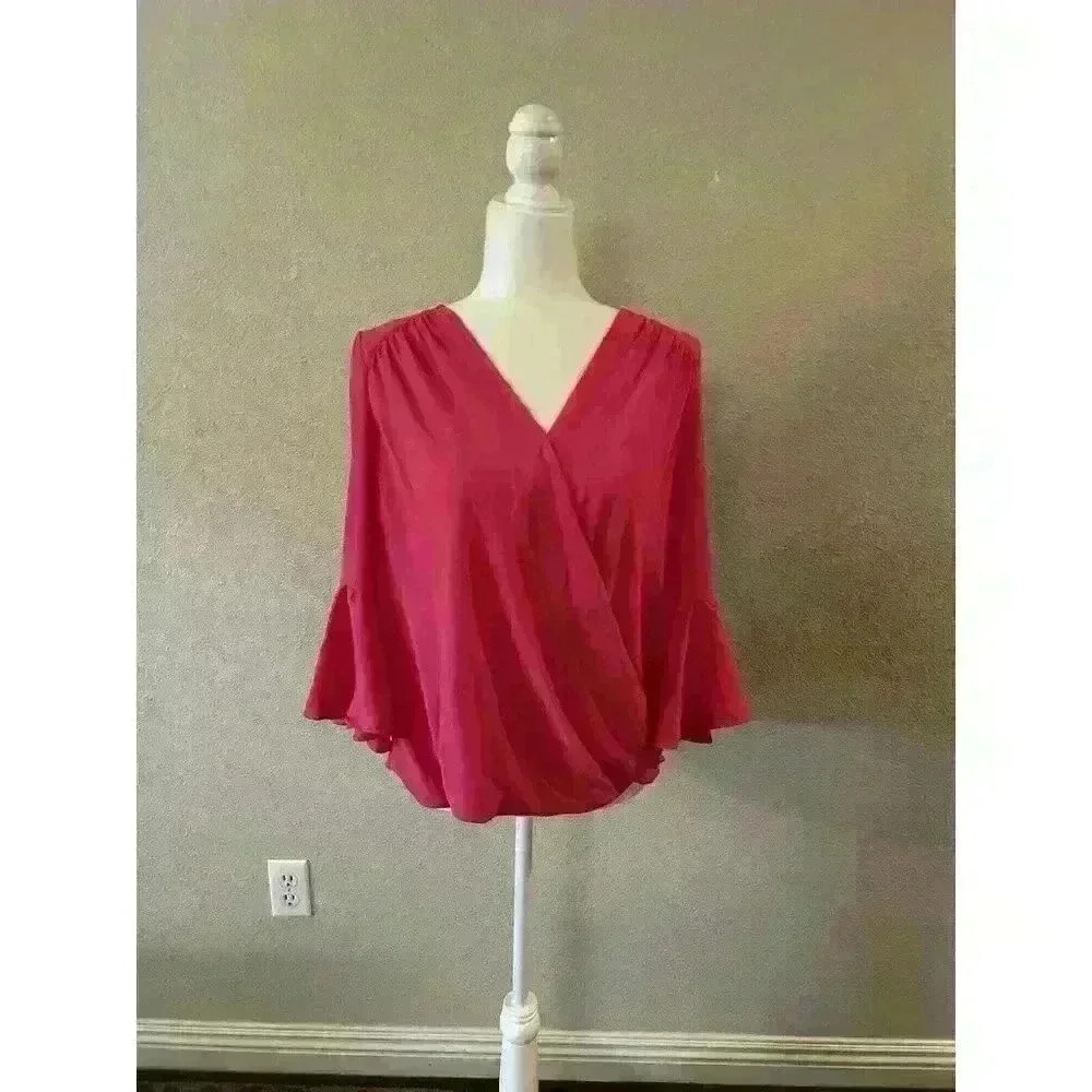 INC Women’s Magenta Pink Blouse size L Bell Sleeves